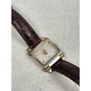 Bulova Watch Womens 24mm Two Tone MOP Dial Brown Band 98L002 Quartz New Battery